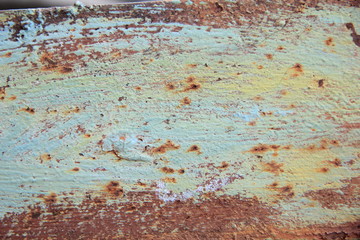 background rusty wall with the remains of light blue paint
