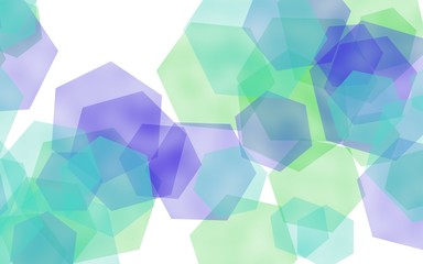 Multicolored translucent hexagons on white background. Blue tones. 3D illustration