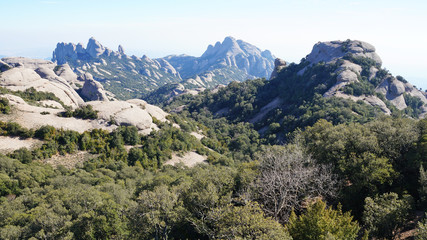 
Monserat Mountains in Catalonia. Spain. The rocky mountains of Moncerat rise above the Catalan lands.