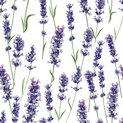 lavender watercolor seamless pattern. graceful twigs on a white background