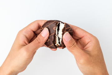 Chocolate pie on white background