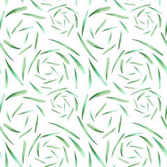 Floral pattern for your design.Seamless watercolor pattern with delicate green leaves on white background. Good texture for textile and printed products design. Refined spring leaves. 
