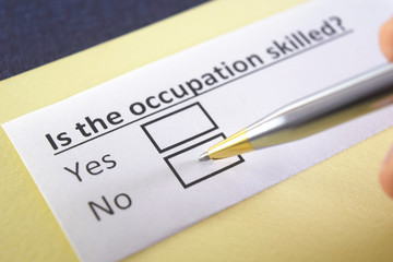 Obraz premium One person is answering question about occupation.