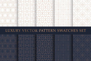 Luxury golden copper vector pattern swatches set
