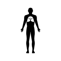 Lungs medical vector icon, respiratory system icon, man silhouette with lungs
