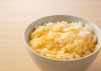 Rice with egg in the background of a tree