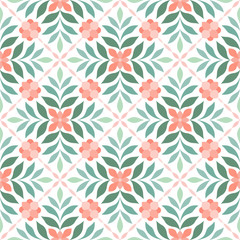 Vector Floral Ornamental Seamless Pattern. Geometric Flower Stylish Texture. Abstract Retro Tile Texture.