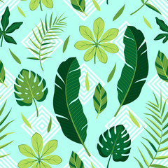 Fototapeta na wymiar Tropical seamless pattern with leaves. Vector illustration.