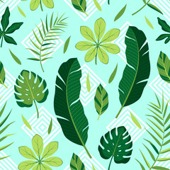 Tropical seamless pattern with leaves. Vector illustration.