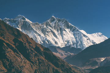 Beautiful nature landscape. Himalayan mountain range. Majestic and dangerous Lhotse and the highest...
