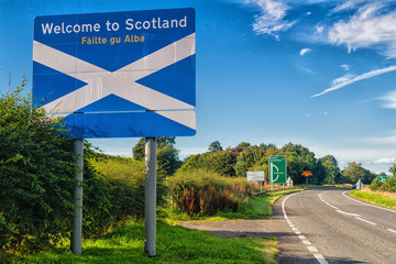 Welcome to Scotland road sign at the border with England