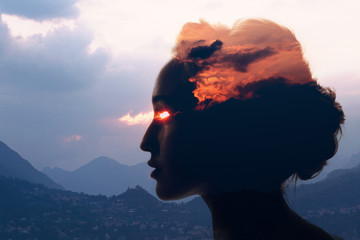 Laser vision correction concept, Woman with sun in eye. © primipil