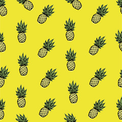 Pattern with pineapples. Tropical print, pineapple with palm trees . Elegant print with tropical fruits and trees. Vector illustration. Abstract background.