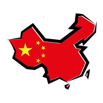 Chińska flaga. Mapa kontur. Ilustracja wektorowa.