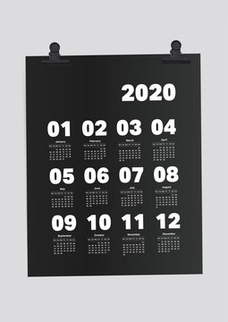 Calendar 2020 Planner on Black Paper A4 Template