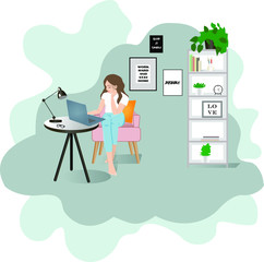 Woman working home office for lifestyle design. Technology, online lifestyle concept. Home office workplace. Modern office interior. Business concept. Quarantine concept. Female business.