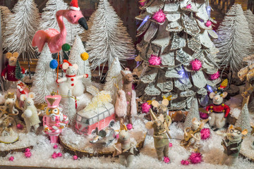 Christmas decorations and ornaments on the market in Vienna. For sale on Christmas fair in Europe