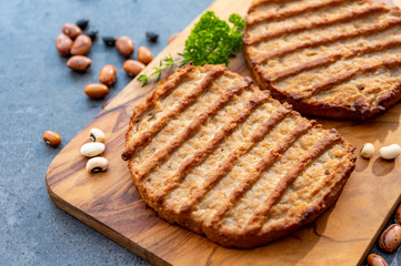 Meat free grilled vegan steakes, healthy food concept
