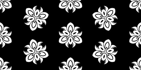 Vector tile seamless pattern. White ornament on black background