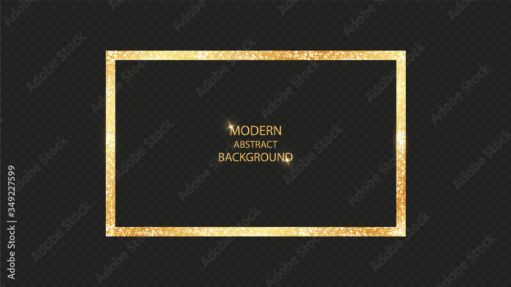 Poster golden frame with lights effects. shining rectangle banner. isolated on black transparent background