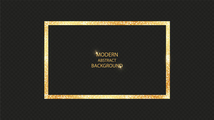 Golden frame with lights effects. Shining rectangle banner. Isolated on black transparent background. Vector illustration, eps 10