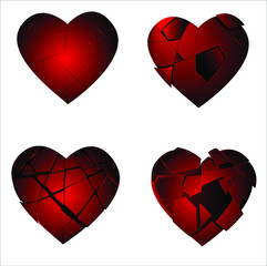 Fototapeta na wymiar Broken Hearts - Set of four broken, shattered, hearts 