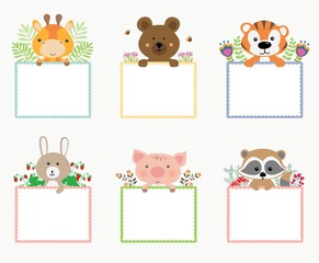 Set cute note and sticker with animals. Template for agenda, planners, check lists, and other stationery.