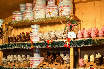 Vienna,Austria, 27th of November 2019: Vienna Christmas market stall with a big variety of desserts