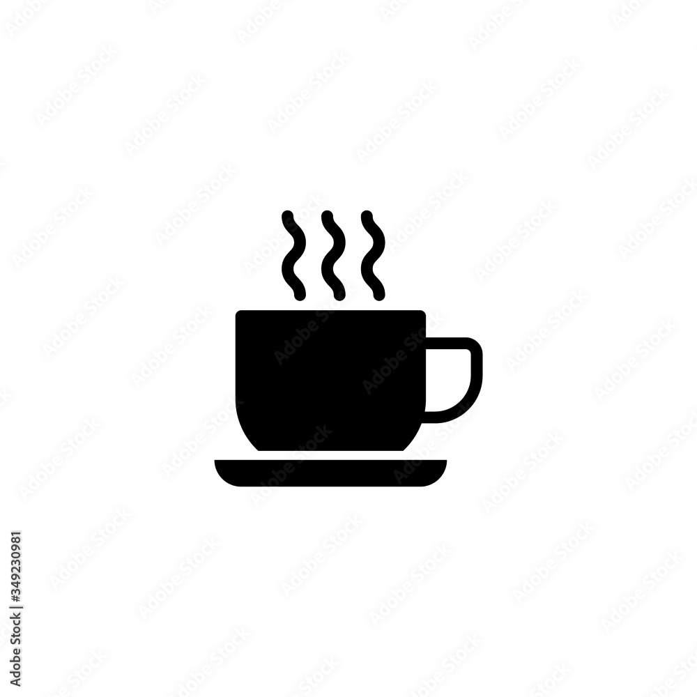 Poster Coffee cup with steam vector icon in black solid flat design icon isolated on white background