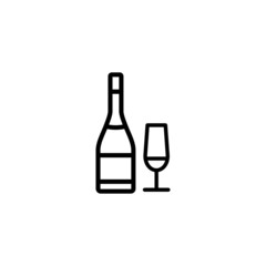 Champagne bottle vector icon in linear, outline icon isolated on white background