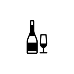 Champagne bottle vector icon in black solid flat design icon isolated on white background