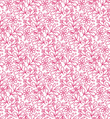 Fototapeta premium Pattern with a dragonfly, twigs and flowers on a white background. Decorative, abstract. Suitable for curtains, wallpapers, fabrics, tiles, wrapping paper.