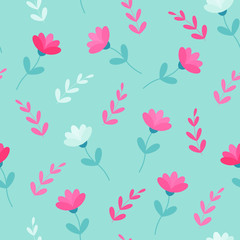 Pattern leaves and flowers on a blue background