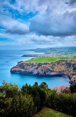 Fototapeta na wymiar San Miguel Island. Azores. Scenic landscape with beautiful cliffs near the Atlantic Ocean.