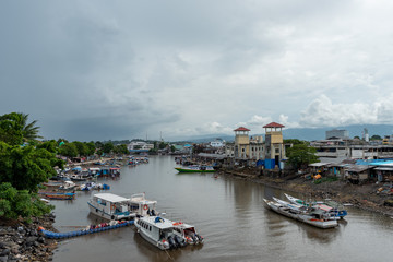 Fototapeta na wymiar Manado City Soekrano Bridge and Pier to Bunaken Island