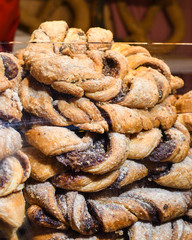 Bavarian authentic pretzels for Oktoberfest or Autumn Fest, Christmas.German, Austrian salted brezel
