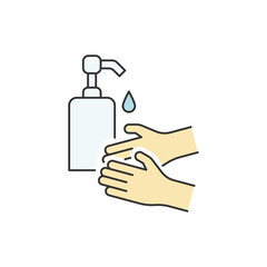 Washing hands with liquid soap color line icon. Coronavirus precaution tip vector illustration