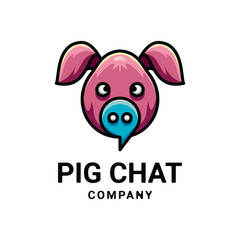 Logo of a pig head and chat symbol. Vector illustration