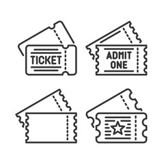Ticket Icons Set on White Background. Line Style Vector