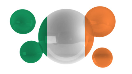 Ireland flag on bubbles. 3D illustration