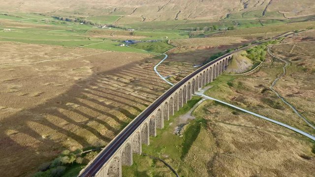 A drone shot of The Ribblehead Viaduct a Grade II listed structure