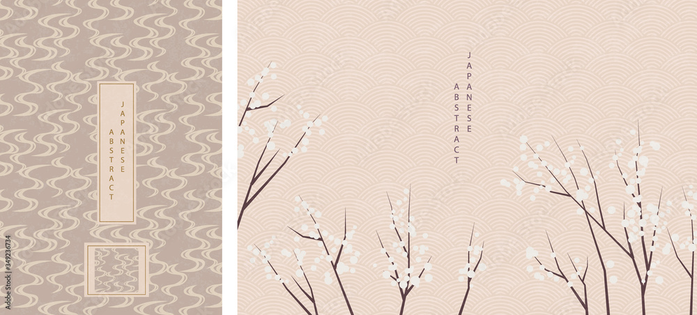 Wall mural oriental japanese style abstract pattern background design geometry wave move and nature flower tree