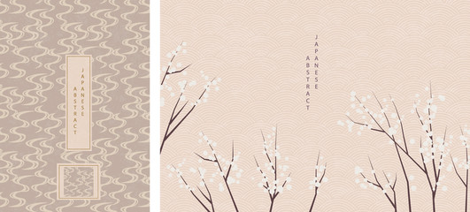 Oriental Japanese style abstract pattern background design geometry wave move and nature flower tree branch