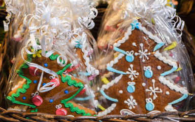 Many gingerbread cookies over the counter, during Vienna Christmas Market.Merry Christmas candy bar