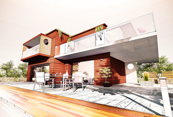 Belle maison moderne d'architecte en bois concept écologie