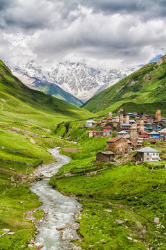 Ushguli - the highest inhabited village in Europe. Caucasus, Upper Svaneti - UNESCO World Heritage Site. Georgia.
