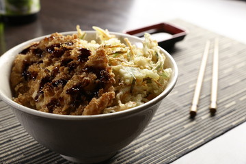 Bowl of rice and fried chicken