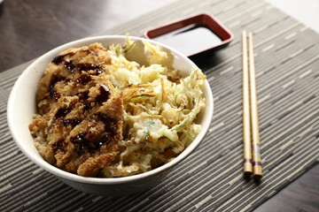 Bowl of rice and fried chicken