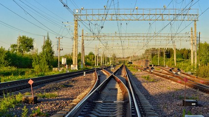 Fototapeta na wymiar A large long train on a railroad trackundefined