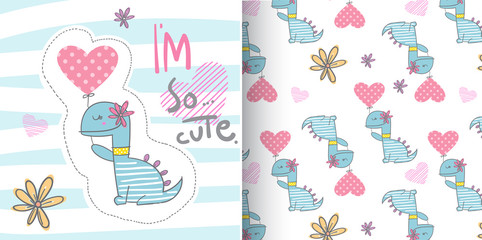 Cute animal dino Seamless Pattern for kids